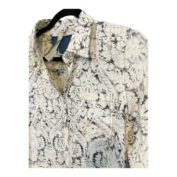 Aratta Silent Journey Damask Button Down Floral Shirt  Sz S Semi Sheer Back G9 - Picture 2 of 9